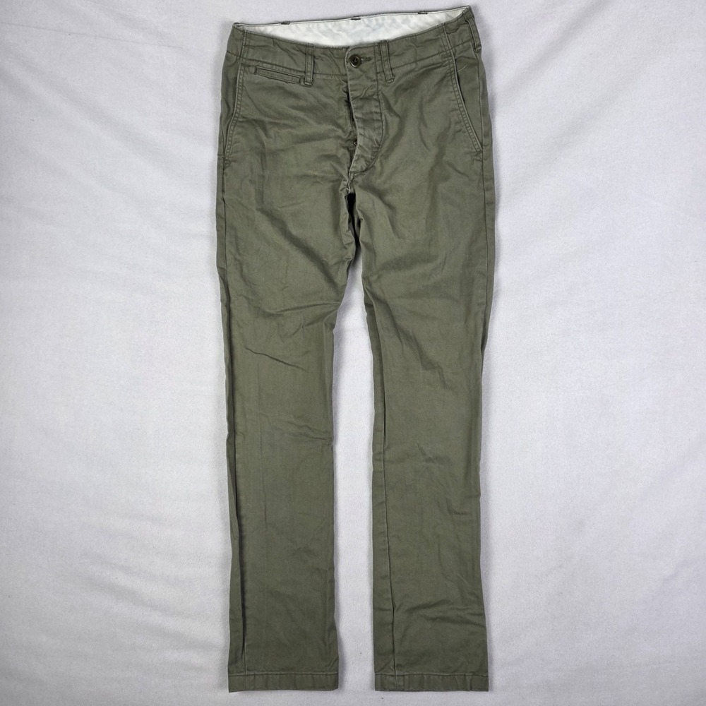 Buck Mason Maverick Slim Officer Pants Mens 28x31 Green Slub Twill Button Fly